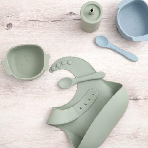 Kawaii Tableware For Newborn Dinnerware Set Bibs For Children Dinner Set Plates Easy To Clean Food Tray Feeding Spoon Straw Cup