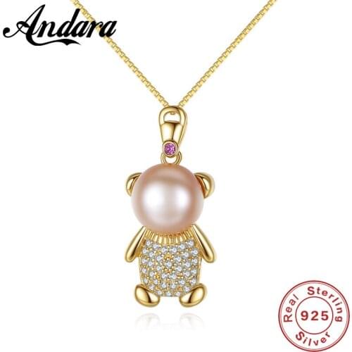Classic 925 Sterling Silver Pendant Crystal Cute Bear 3 Color CZ Necklaces for Women Silver Necklace Jewelry Gift
