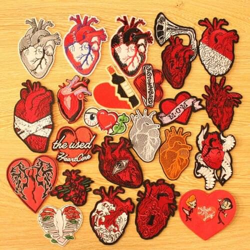 DIY Hippie Heart Patch Punk Style Iron On Patches For Clothing Human Organs Patch Applique On Clothes DIY Embroidered Patches