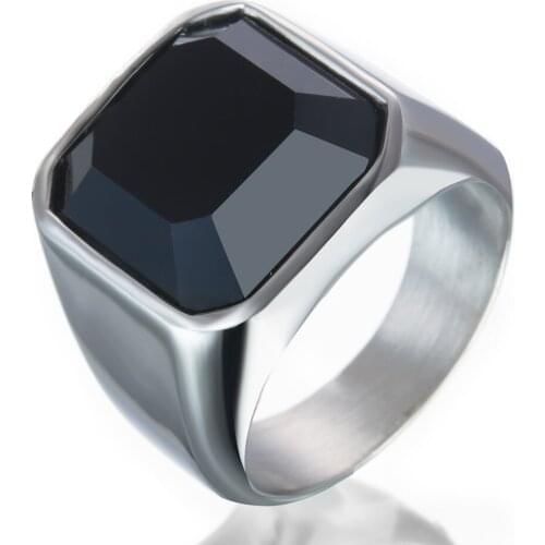 New Style Geometric Black Zircon Ring Titanium Steel Silver Plated Ring Street Mens Fashion Jewelry Birthday Gift Size Us7-14