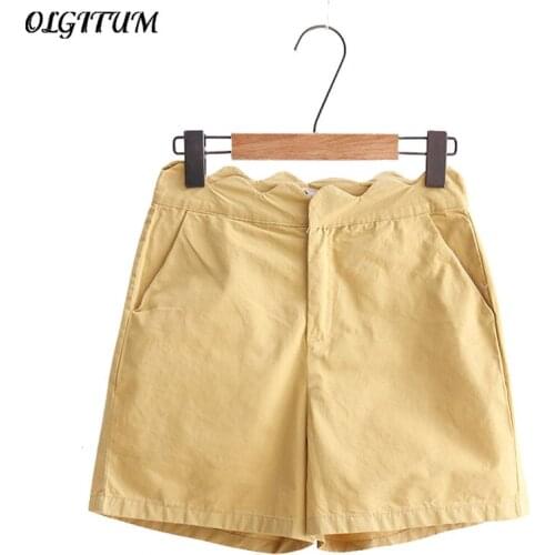 Summer New Solid Color Mid Waist Shorts Wave edge Double Pocket Casual Shorts Sweet Cute Pink Wild Straight Shorts Female