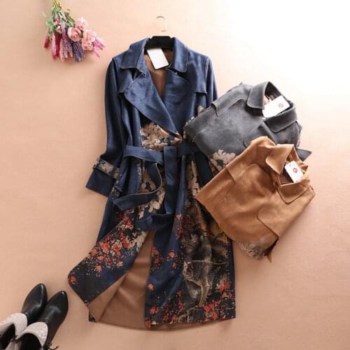 2020 Spring New Women Coat Mid Long Ladies Windbreaker Autumn Belt suede long-sleeve Trench Coat Female Outerwear Plus Size H219