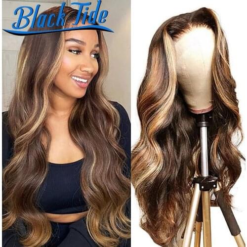 Body Wave Lace Front Wig Highlight Transparent Lace Frontal Wig Human Hair 13x4 Lace Frontal Wig Remy 200% Body Wave Closure Wig