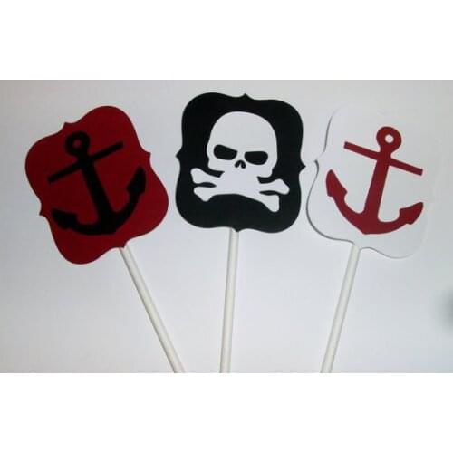 Pirate Cupcake Toppers wedding birthday baby shower Party food picks free shipping custom colors Party cake decorations