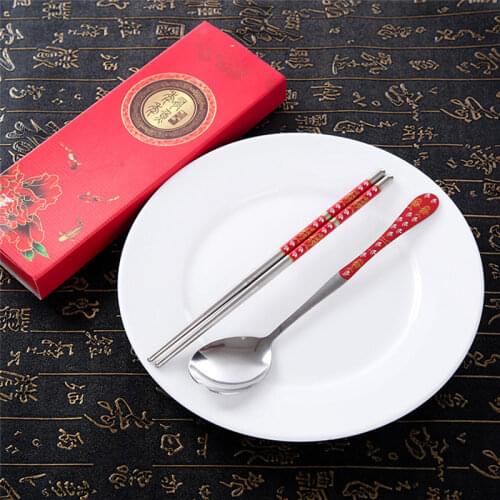 Portable Creative Stainless Steel Korean Chopsticks Spoon Personalized Laser Engraving Patterns Sticks Cartoon children gift