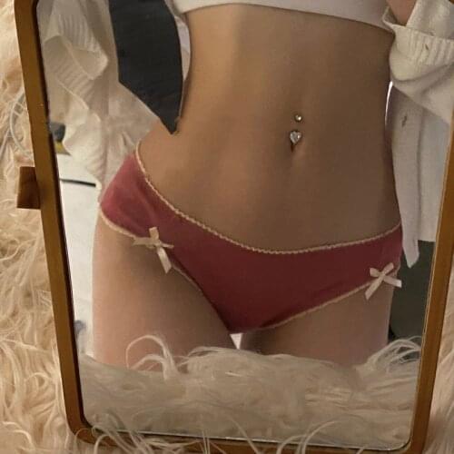 Simple Sweet Sexy Womens Underwear Bowknot Lace Panties Buttock Seamless Ladies Lingerie Breathable Cotton Crotch Briefs Tanga