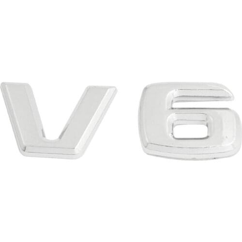 Silver tone metal V6, sticker, car badge / emblem