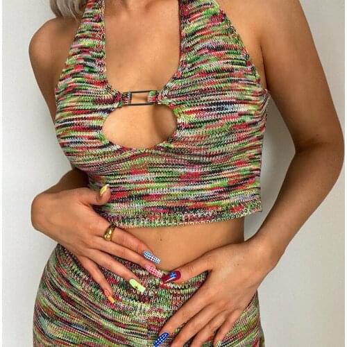 SEASONS Knit Vintage Aesthetic Corset Tops Tie Dye Print Kawaii Tee Backless Strapless Halter Bralette Crop Top Summer ASVE83033