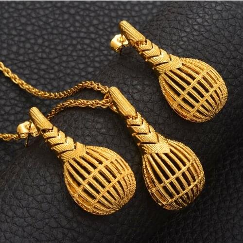 African Wedding Jewelry Sets for Women Mama Gold Color Ethiopian Pendant Necklaces Earrings Middle Eastern Arab Bride Ornaments