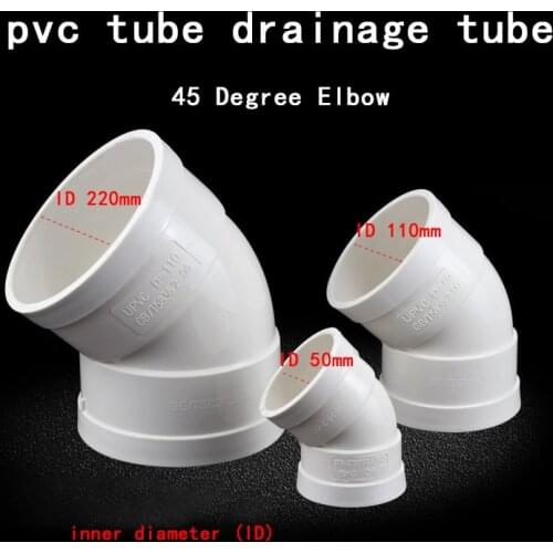 PVC White Drain pipe 45 Degree Elbow Inner diameter 50mm-200mm drain pipe fittings joint kitchen drain joint 1 Pcs