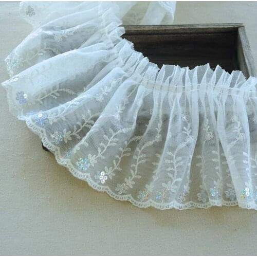 1M Embroidery Tulle Lace Fabric Sequin Lace Ribbon Mesh Lace Fabric Collar 15cm Wide Lace Trim For Sewing dentelle encajes L26
