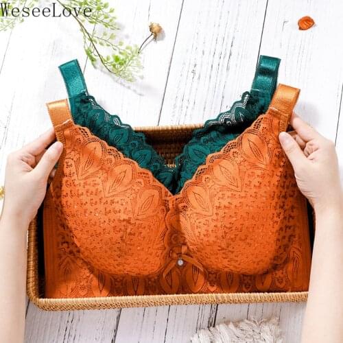 WeseeLove 36-46 New Women Bra Sexy Push Up Bralette Lingerie Top Bra Wire Free Lace Underwire Bra for Plus Size Large Cup Women