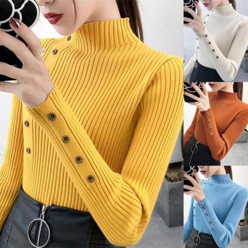 Women Basic Sweaters 2020 Autumn Winter Top Turtle Neck Solid Color Knit Sweater Elastic Slim Pullover female clothing
