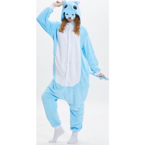 Winter Flannel Hippo Onesies Animal Kigurumi Cartoon Hippopotamus Pajamas Woman Men Clothes Cosplay Costume