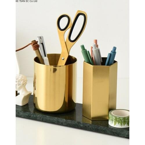 European-style golden pen holder luxury metal stationery makeup brush debris storage tube bedroom desktop storage home Ornaments