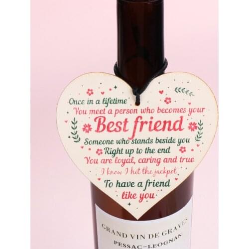 1PC Wooden Hanging Best Friend Birthday Gifts Thank You Heart Friendship Plaque Sign Crafts Home Decor
