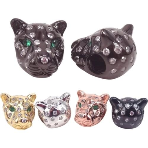 Fashion CZ Jewelry Beads Findings Leopard Head Metal Charm Beads Accessories For Natural Stones Beads Jewelry DIY Making 10Pcs