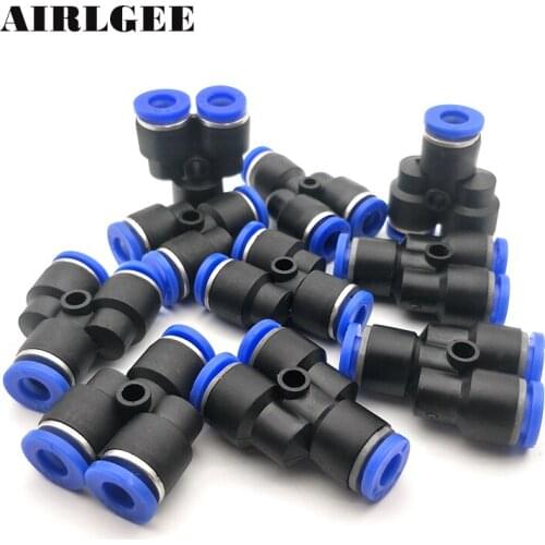 10pcs 3 Way Y Shape Push In Pneumatic Quick Release 1/4" Tube Fittings Connector