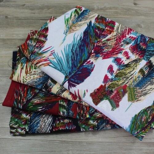100*140cm Feather Print Fabric Cotton Linen Patchwork Material Ethnic Skirts Dresses Fabric Tecido New