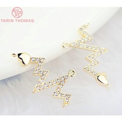 4PCS 20x18MM 24K Gold Color Plated Brass with Zircon Curve with Heart Connector Pendants Charms Diy Jewelry Findings Accessories