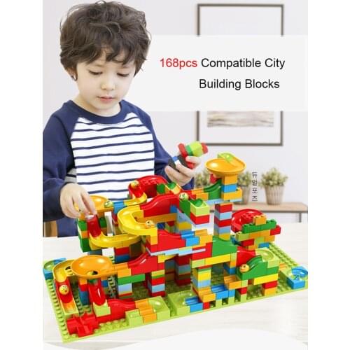 168pcs Marble Race Run Mini Blocks Compatible City Building Blocks Funnel Slide Blocks DIY Maze Track Ball ABS Assembled Bricks