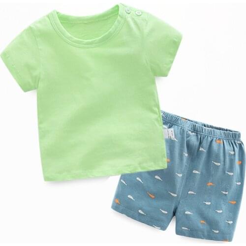ZWF1277 Cute Baby Boys Printed Clothes Set Summer Casual Short Sleeve Shirt Top+Pants 2Pcs Kids BeachWear Clothing Outfits