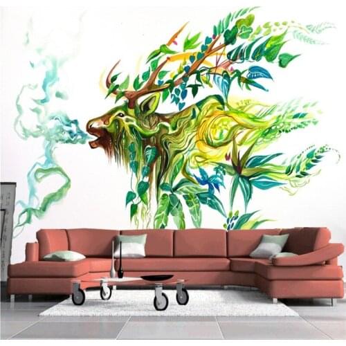 3D photo wallpaper living room TV background wall bedroom wallpaper Custom hand painted watercolor pastoral elk mural