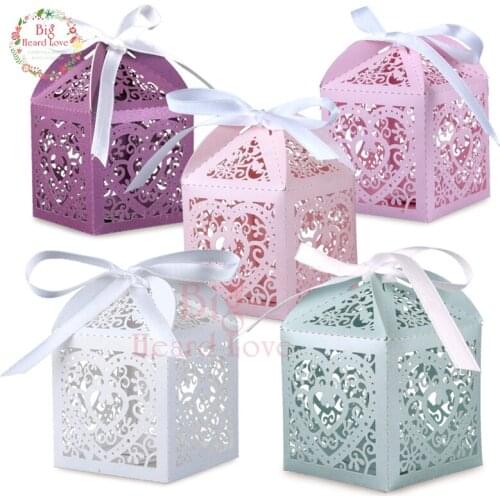 50pcs Laser Cut Flower Vine Candy Box Heart Wedding Party Paperboard Box Party Decoration Marriage Wedding Favors Party Supplies