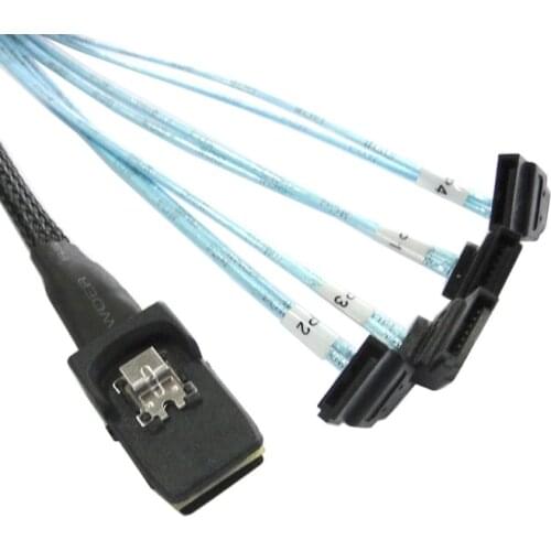 80cm Mini SAS 4i SFF-8087 36 Pin Host to Reverse 270 Degree Angled 4 SATA 7Pin Target HDD Hard Drive Splitter Cable 10Gbps