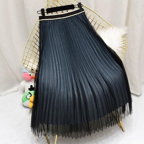 Ace Skrit Women High Waist Mesh Long Skrit Female elegant Midi tulle skirt Sweet Cute Student School Wear B084