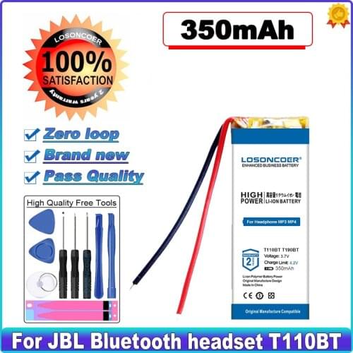 100% Original LOSONCOER T110BT Battery 350mAh For JBL T110BT TUNE205BT T190BT t120 3.7V Headset New Li-Ion Rechargeable
