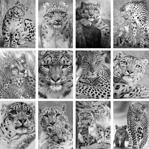 Black White Snow Animal Diamond Painting 5D Full Square Drill Leopard Panther Diamond Embroidery Mosaic Picture Love Gift Decor