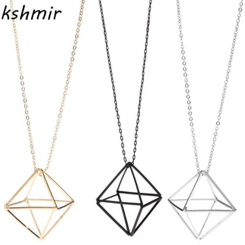 2020 Jewelry, fine Fashion geometry line three-dimensional hollow triangle long sweater chain Send free necklace