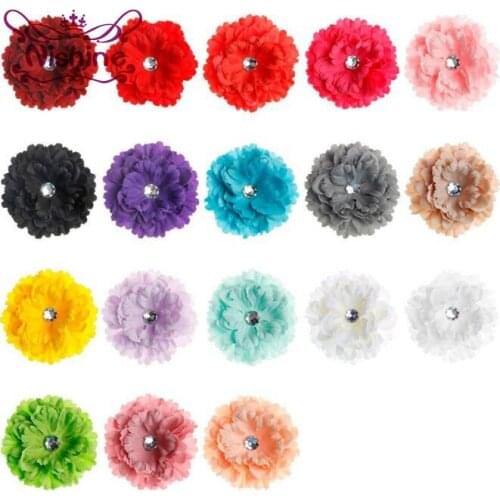 Nishine 20pcs/lot 4.8" 18 Colors Chic Fabric Peony Flower With Acrylic Button For DIY Brooch Hair Clips Head Accessories