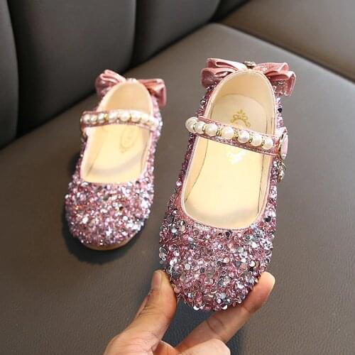 Kids School Shoes Baby Girls Princess Sequin Little Girl Party Flat Leather Shoes Children Wedding Shoe 1 2 3 4 5 6 7 8 9 10