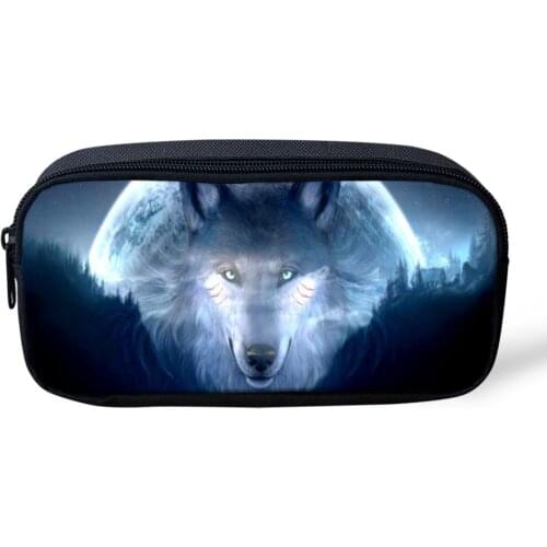Kids Pencil Case Fantasy Wolf Pattern Students Stationery Box Cartoon Animal Childrens School Pen Bags Girls Beautician