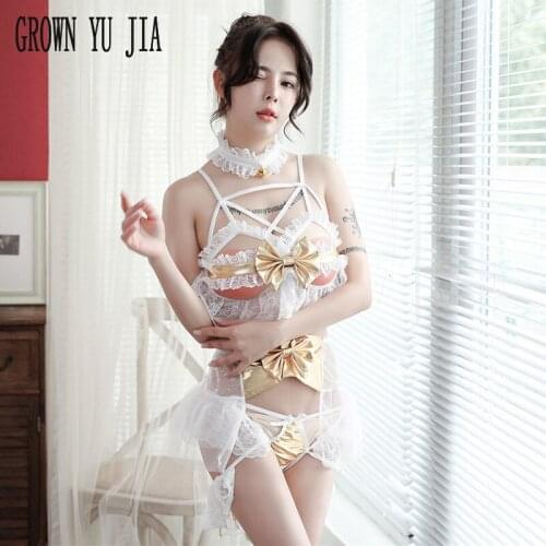 Erotic French Maid Uniforms Set Open Bra Maid Cosplay Sexy Costume Porno Lace Binding Temptationmaid Women Role Plays Lingerie