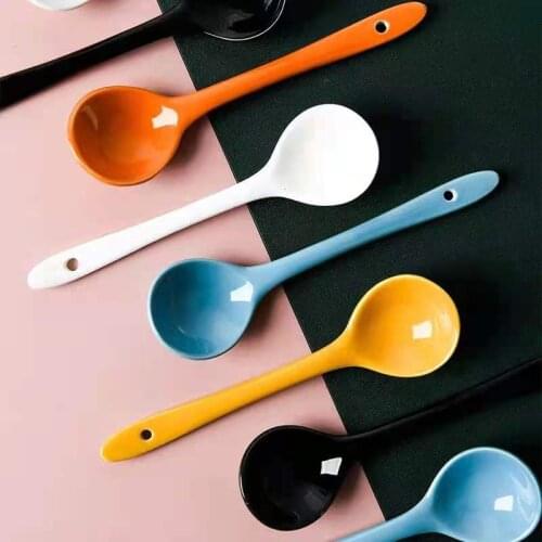Ceramics Colored Soup Spoon Simplicity Short Handle Cute Tableware Kitchen Dessert Kawaii Round Headed Small Homehold Coffee