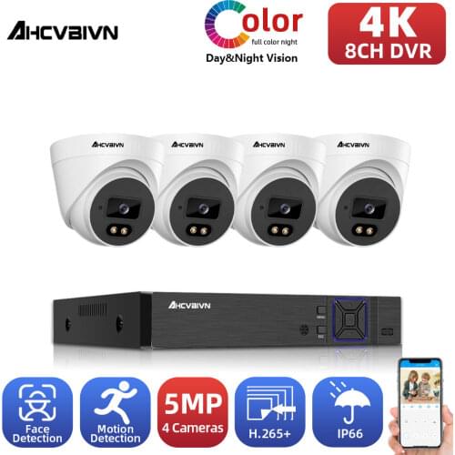8MP CCTV Security System Kit 4K 8ch DVR 4pcs 5MP Colorful Night Vision AHD Waterproof Face Detection Video Surveillance Camera