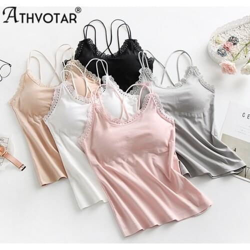 ATHVOTAR New Lace Crop Top Basic Padded Beautiful Back Top Sexy Simple Comfortable Lingerie Cotton Lady Camisole