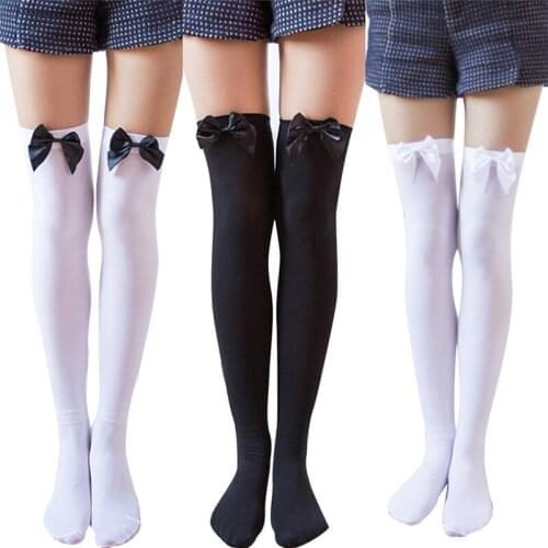 Bow Lace Stockings Women Girsl Stretch Over Knee Bowknot Thigh High Stockings 54CM