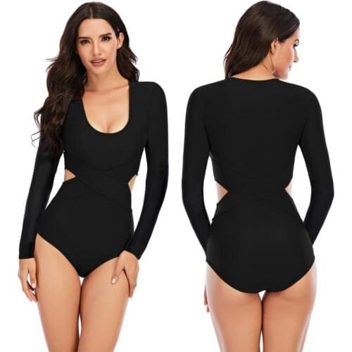 Summer Solid One-piece Diving Bikini Slim Beach Swimming Suit Women 2021 New Hollow Bathing Swimwear Surfing Sunscreen Swimsuit