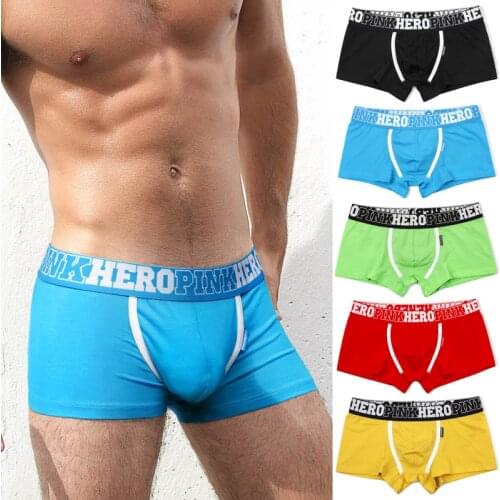 Hot! 5pcs\lot Pink Heroes High Quality Cotton Underwear Men Boxers Shorts Classic Solid/Stripe Male Underpants