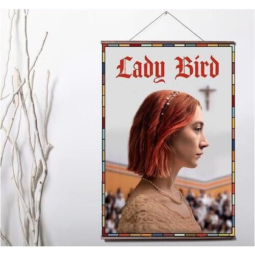 Lot style Choose Lady Bird Movie Art Canvas print poster decoration painting with solid wood hanging scroll
