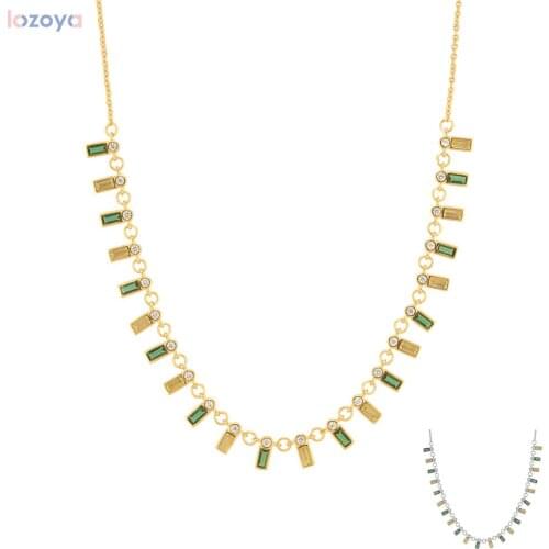 Lozoya 925 Sterling Silver Luxury Jewelry Gift Colorful Zircon Purple Blue Crystal Charm Chocker Necklace Long Chain Fashion