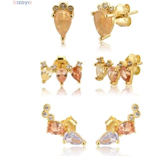 LOZOYA 925 Sterling Silver Wedding Jewelry For Milk White Zircon Ovals Stud Earring Piercing Fake Piercing Luxury Women