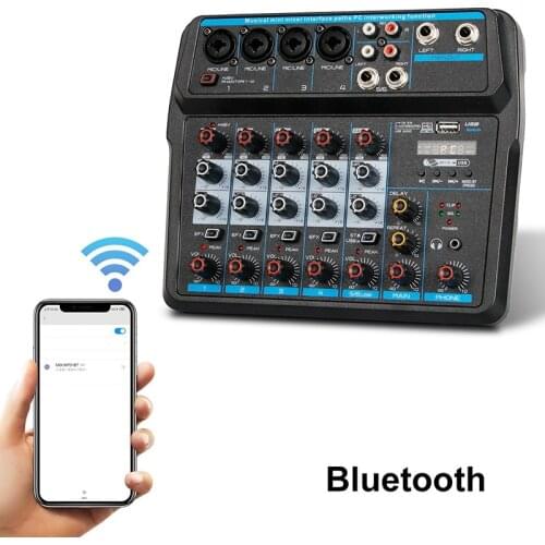 M-6 Portable Mini Mixer o DJ Console with Sound Card, USB, 48V Phantom Power for PC Recording Singing Webcast Party(US Plug)