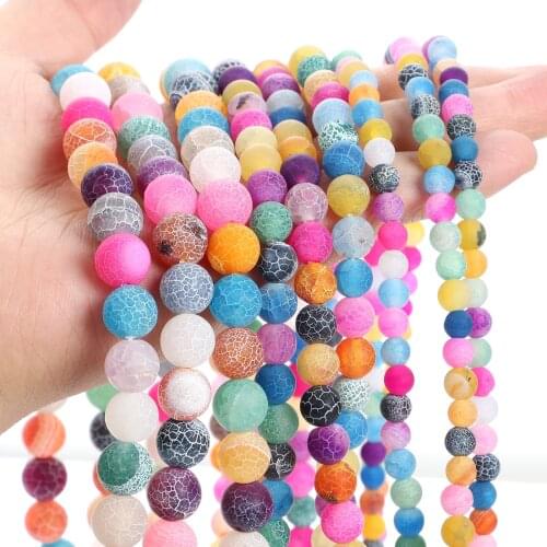 Frosted Multicolor Weathered Natural Stone Beads Loose Round Spacer Bead for Jewelry Making DIY Bracelets Charm Necklace 4-12MM