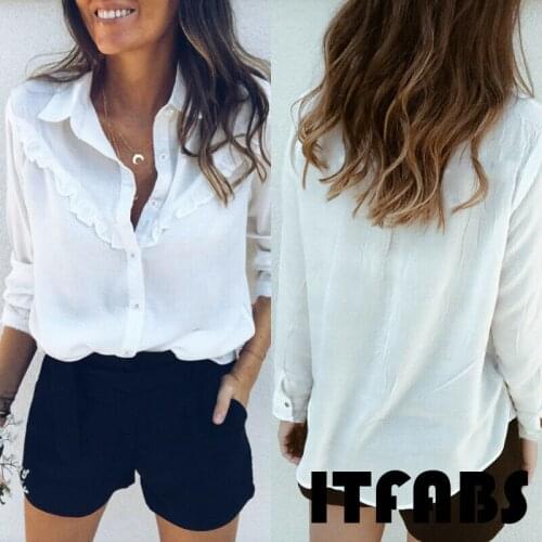 Fashion Women Long Sleeve Loose Blouse Summer V Neck Casual Shirt Tops Solid