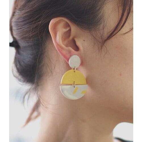 Trendy Pop Art Pattern Polymer Clay Multi Color Shape Series Geometric Hoop Stud Dangle Unique Earring Sets For Women Jewelry